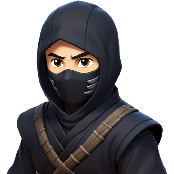 clash-of-clans-aesthetic_-cinematic-mysterious-male-ninja-portrait-emoji, rendered in a flat, vector-style with minimal shading and bold, simplified shapes, with a head slightly turned revealing intense, focused eyes, perched crouched next to an agile trained panther with glossy fur moving silently through shadowed urban rooftops and moonlit alleyways. emoji