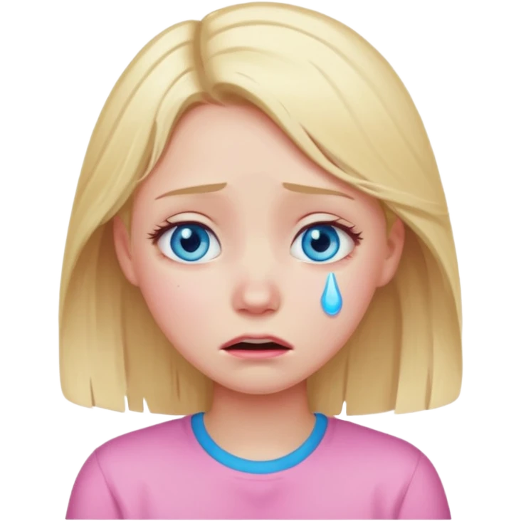 Blond hair girl with blue eyes in pink crying emoji