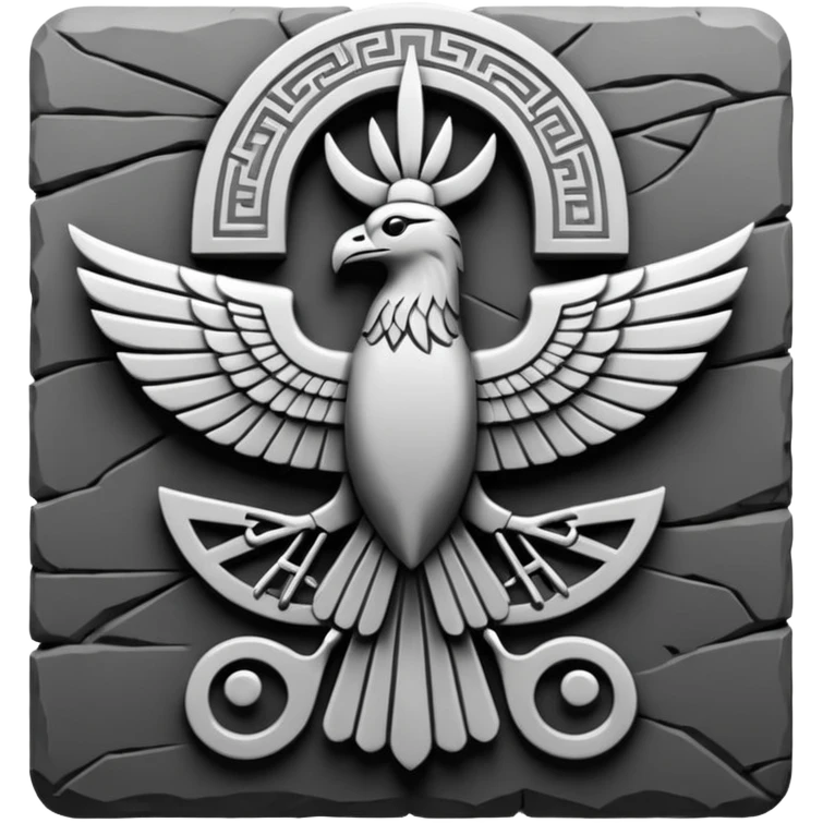 Minimal Faravahar-inspired ancient glyph,
Unicode-like pictogram similar to 𓄂𓆃,
abstract, single-symbol design,
monochrome, flat,
ancient carved sign,
no background, no text emoji