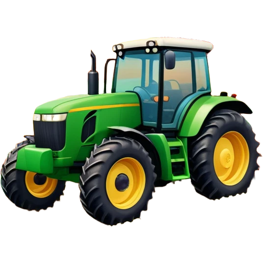 An icon showing close-up tractor in a colorful rural landscape, inspired by Farming Simulator 23. The design features vibrant fields, barns, and crops under a bright sky, with tractors working the land. The peaceful and immersive farming environment is highlighted with a transparent background emoji