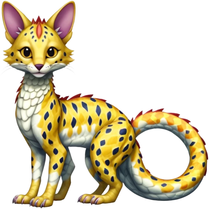 Flurry furry scaly sergal-serval-possum-sphynx-Koi-sergal-fusion-animal-hybrid-creature with a snake-tail emoji