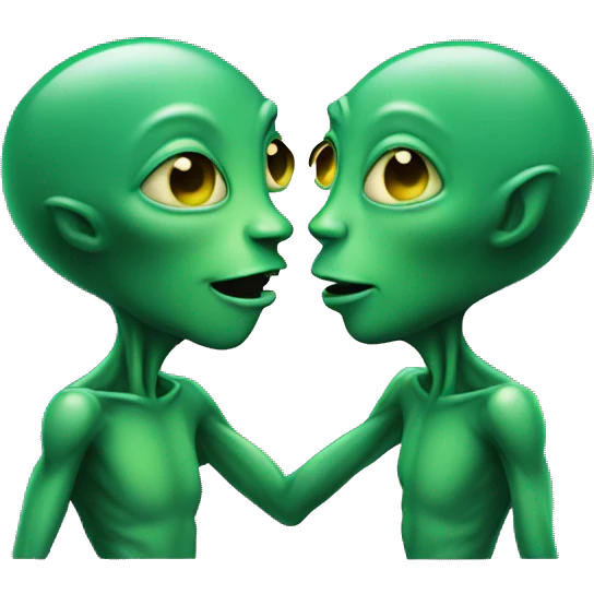 Two green aliens kissing to each other  emoji