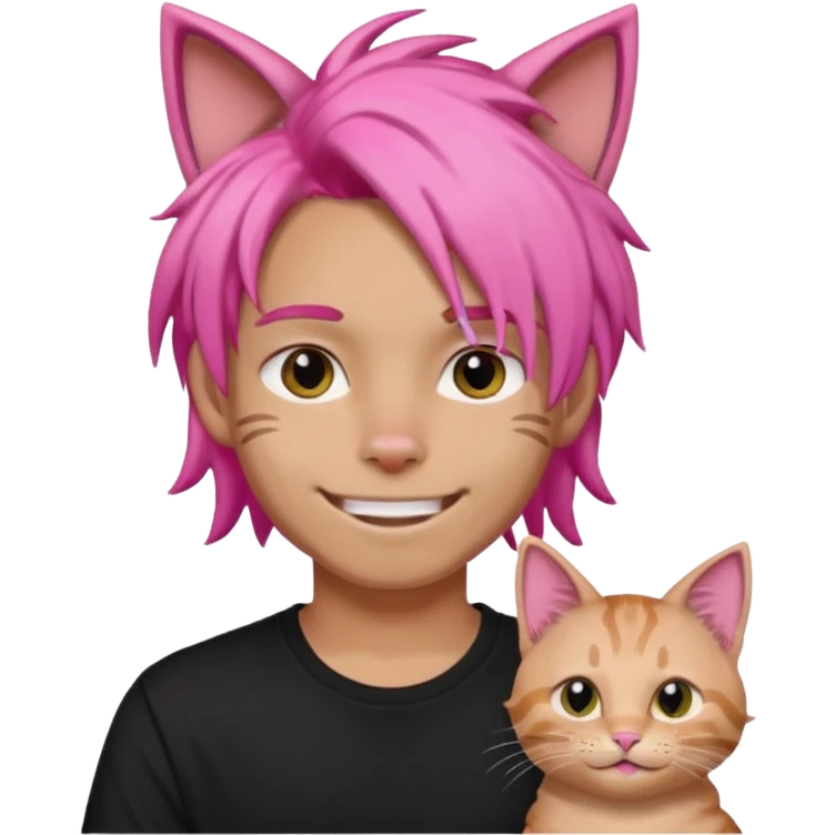boy with pink dreads and cat ears, smiling emoji