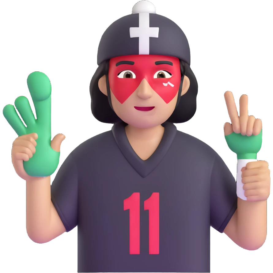 football fan with face paint and a foam finger emoji