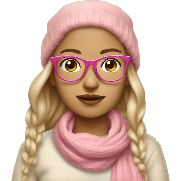 White tone girl wearing sweater beige and wearing bandana and wearing pink glasses  emoji
