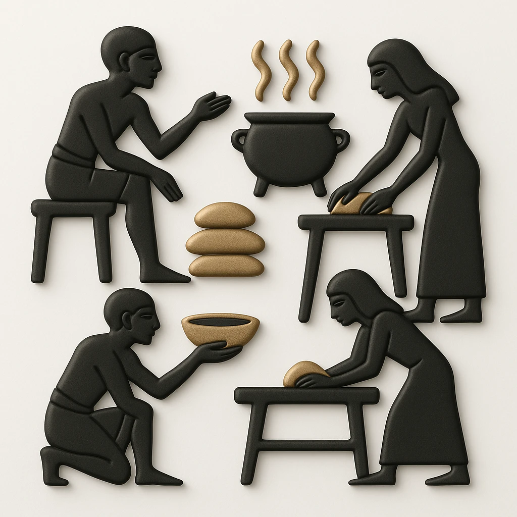 ancient Egyptian cooking scene in hieroglyphic style emoji