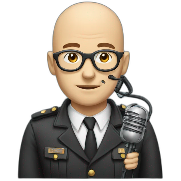 bald inspector with glasses with headphone and mic emoji