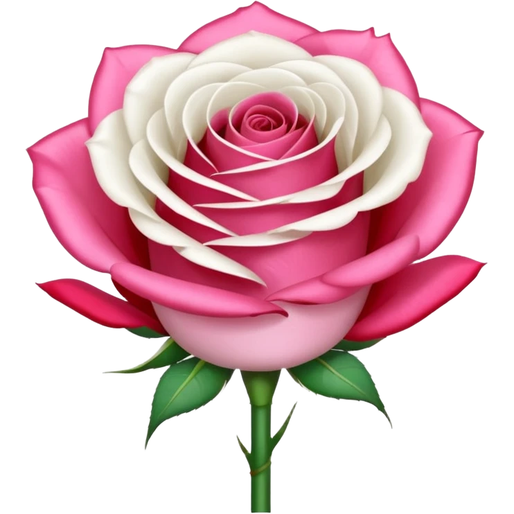 One pink rose and one white rose in transparent bouquet with red band  emoji