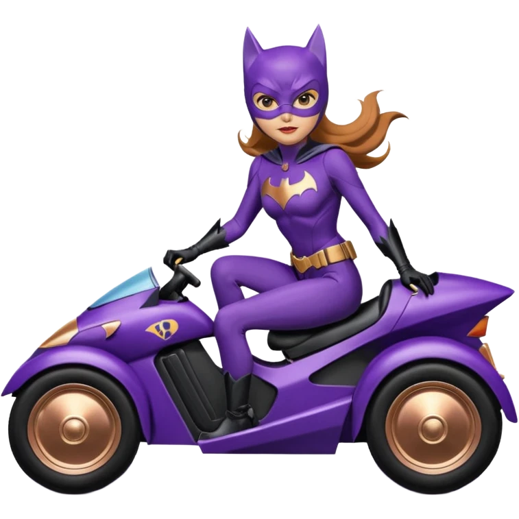 Hot full size real-appearance racing action BatGirl’s purple tights sixty’s tv show 1992 stealth retro cat burglar sporty petite off-road pursuit mobile cruiser car rose gold accents (reclined and relaxed seating position and attitude) emoji