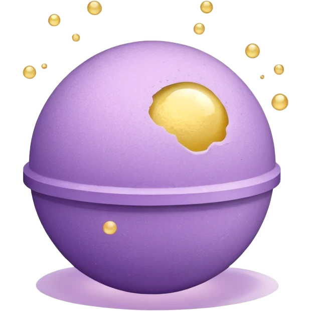 Effervescent bath bomb in golden light purple color with bubbles emoji
