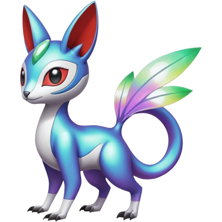 Shiny Colorful Tropical Exotic Futuristic Cyber-Vernid-Trico-Meloetta-Latias-Koraidon-Peppercat-Protogen-Pokémon-Digimon-Fakémon-fusion-hybrid-creature emoji