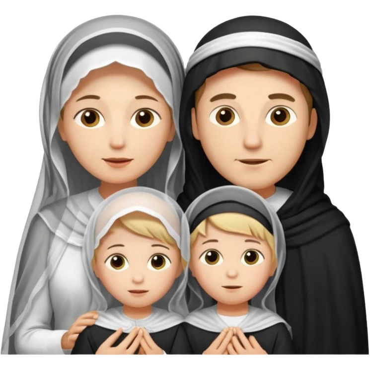 Lebaran. Keluarga terdiri dari Ayah dan ibu, 3 orang anak yang terdiri dari dua anak laki-laki dan seorang anak perempuan yang merupakan anak terkecil. Ibunya menggunakan cadar. emoji