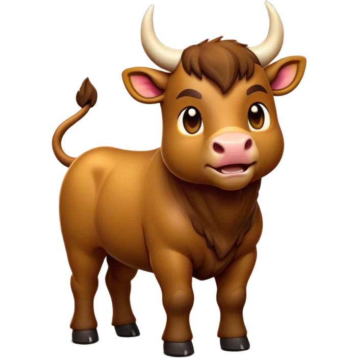 cinematic-[brown bull]-realistic-full-body-standing-emoji,-tail-flicking-lazily,-head-tilted-dramatically,-sleek-[brown]-fur,-simplified-yet-realistic-focused-features,-highly-detailed,-glowing-with-an-almost-sarcastic-glow emoji
