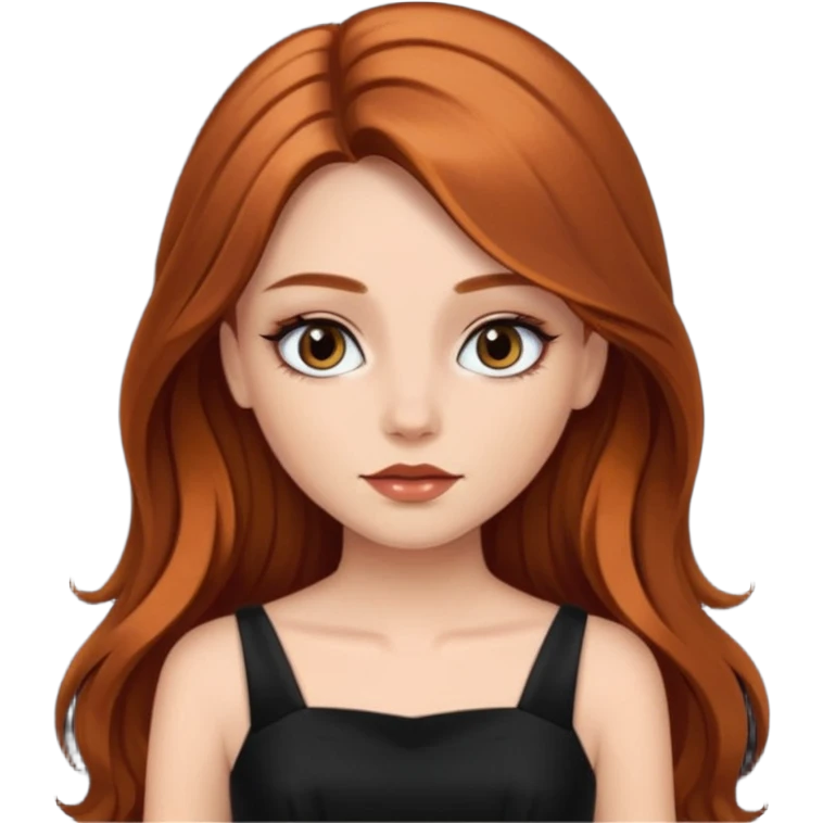 Medium copper brown long hair girl wearing makeup and a black dress  emoji