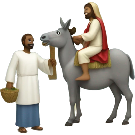 People greeting Jesus on a donkey with palm trees emoji