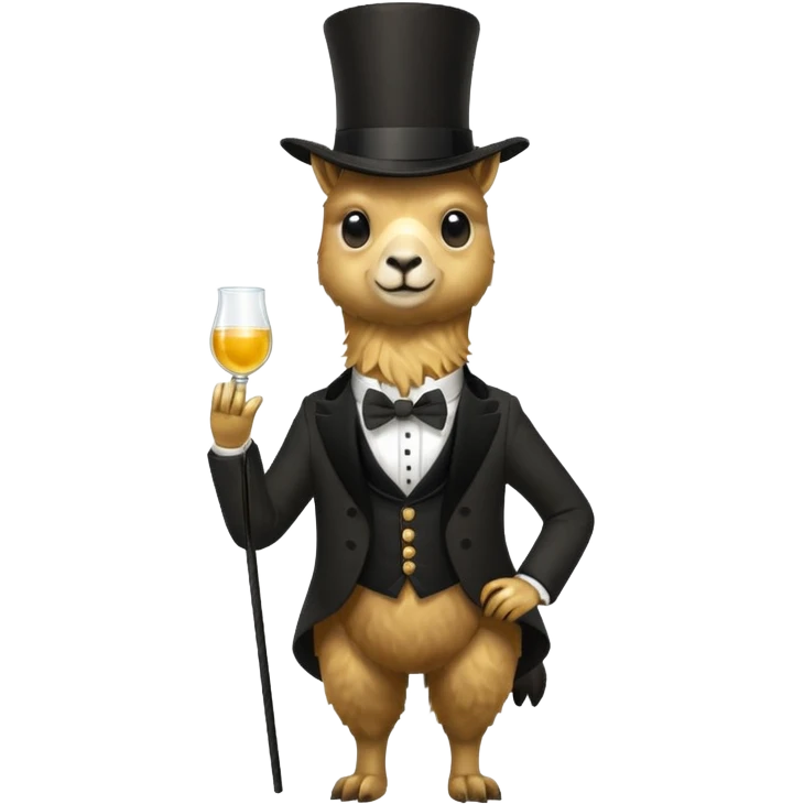 A small golden llama silhouette wearing a black top hat and a monocle full body shot emoji