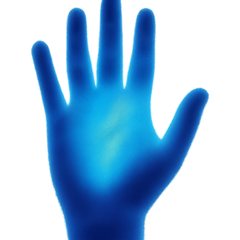 A hand with a thermal camera effect in emoji style, blue color emoji