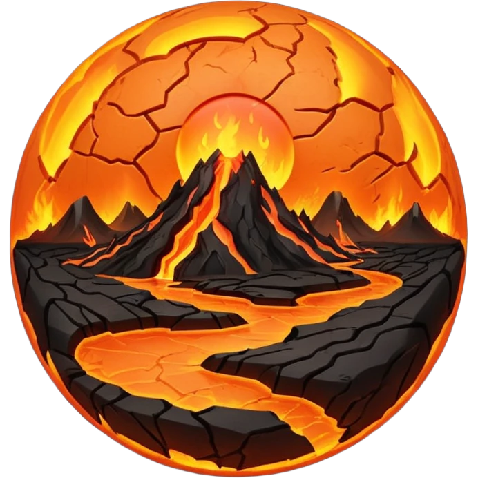 sphere globe planet, surface covered with lava and valley emoji