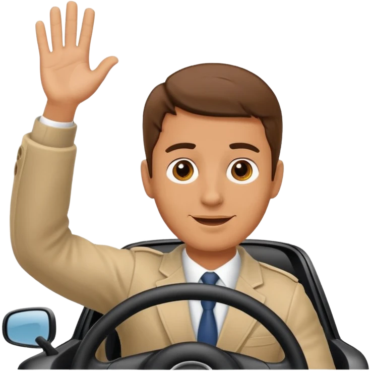 Man driving a car, waving emoji