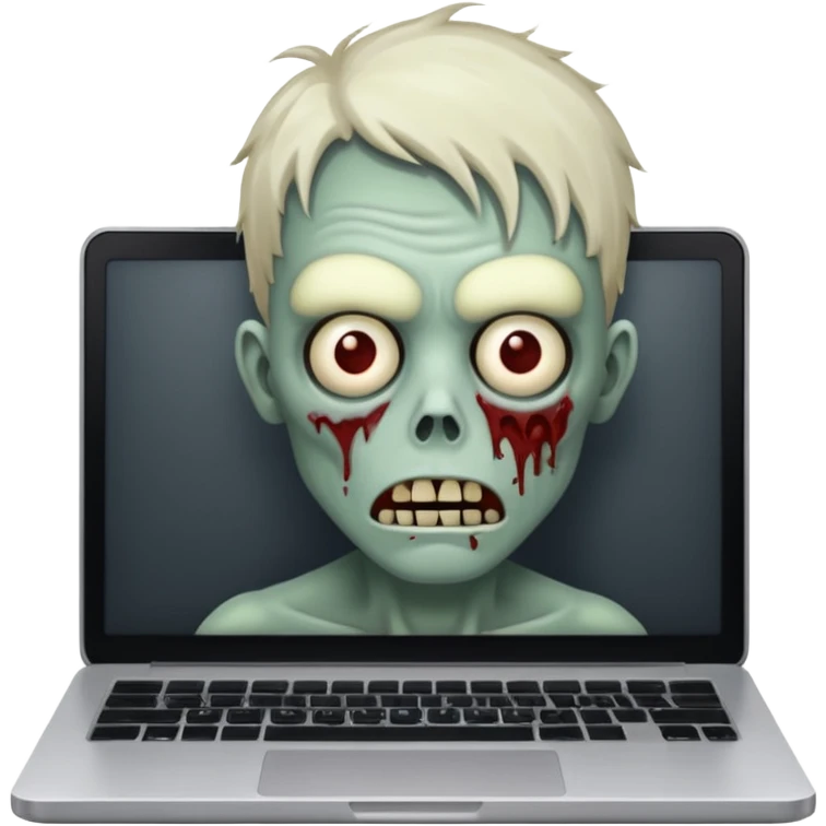 A tired zombie behind a laptop emoji