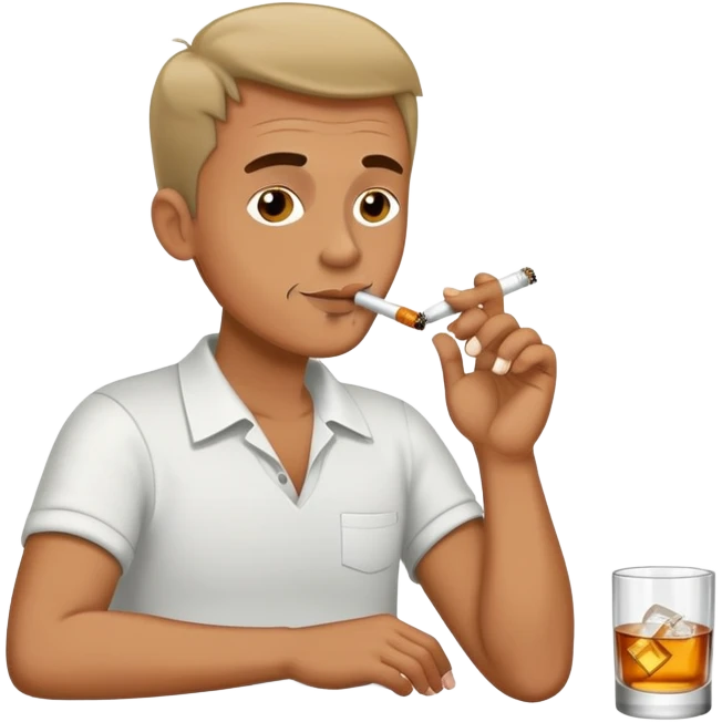 Мужик пьет водку и закуривает сигарету в рюмочной  emoji