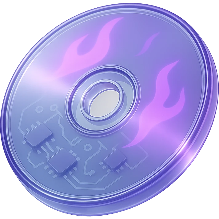 A minimalist CD disc with subtle purple flames, glowing effect, variation 2 emoji