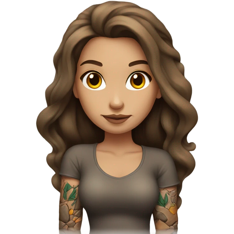 Beautiful tattooed woman long brown hair climbing rocks emoji
