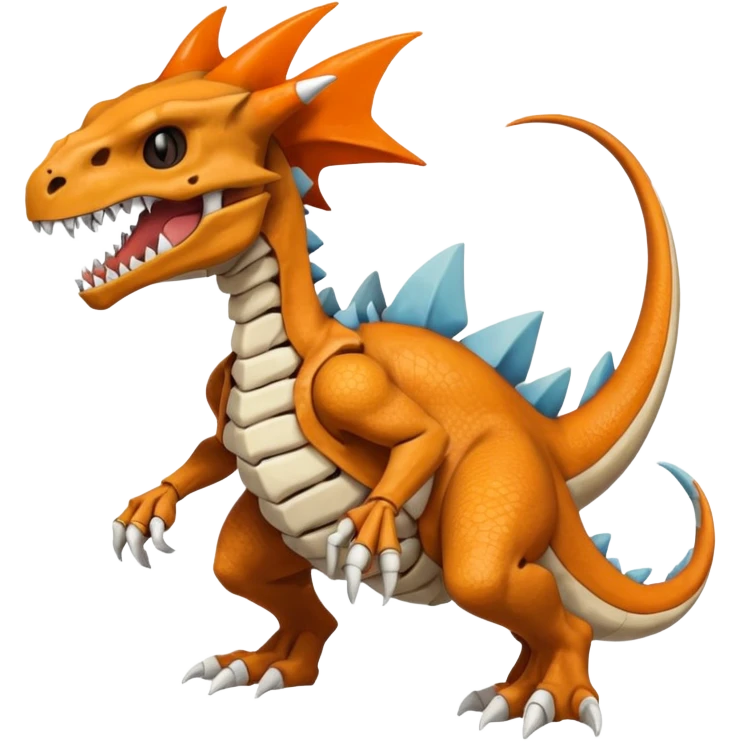 Skeletal Skull-mask-faced Cuzard-Cubone-Marowak-Charizard-Fakémon-Pokémon-Fusion, full body emoji