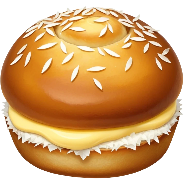 scandinavian skolebolle bun with vanilla custard in the middle and coconut flakes om the side emoji