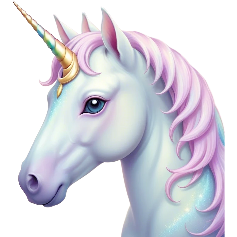 Beautiful and Majestic Unicorn Pony Portrait Emoji, Head and body radiating gentle magic with a soft pastel color, a delicately sparkling horn and eyes gently closed in peaceful wonder, Simplified yet exquisitely endearing features, highly detailed, glowing with a soft, ethereal light, high shine, serene and utterly majestic, stylized with an air of fairy-tale regality, soft glowing outline, capturing the essence of a beautiful and majestic unicorn pony that embodies the enchanting spirit of a dream! emoji
