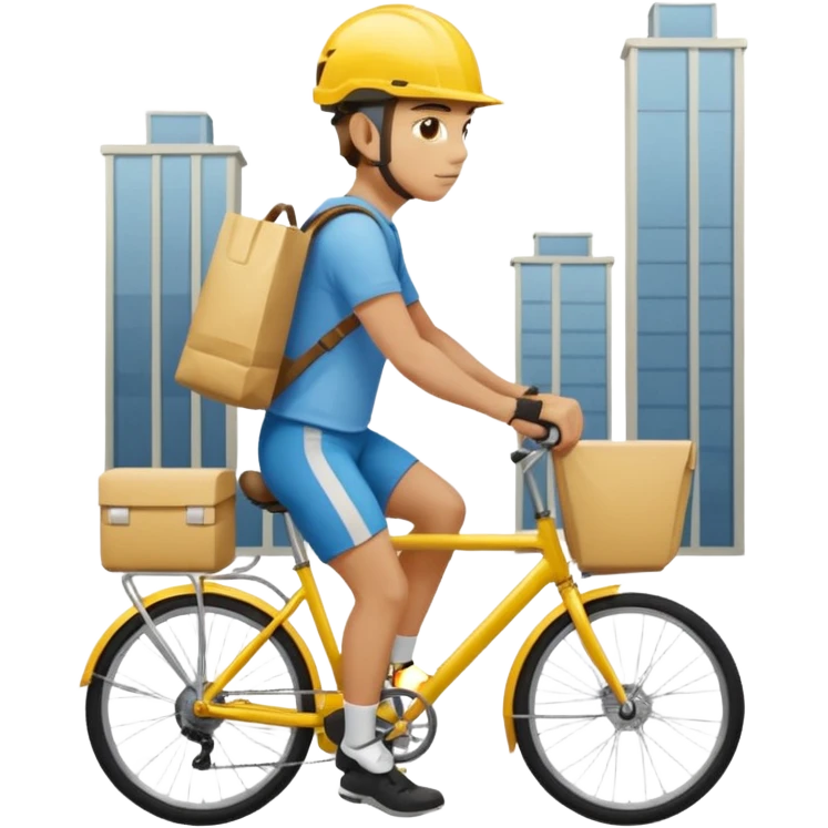Courier + yellow helmet + delivery bag, City Cyclists. emoji