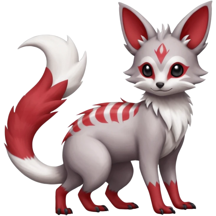 Minccino-Lykoi-Emolga-Pachirisu-Zangoose-fusion-hybrid-animal-Fakémon-creature, full body, thin long sleek scaly tail, intricate markings emoji