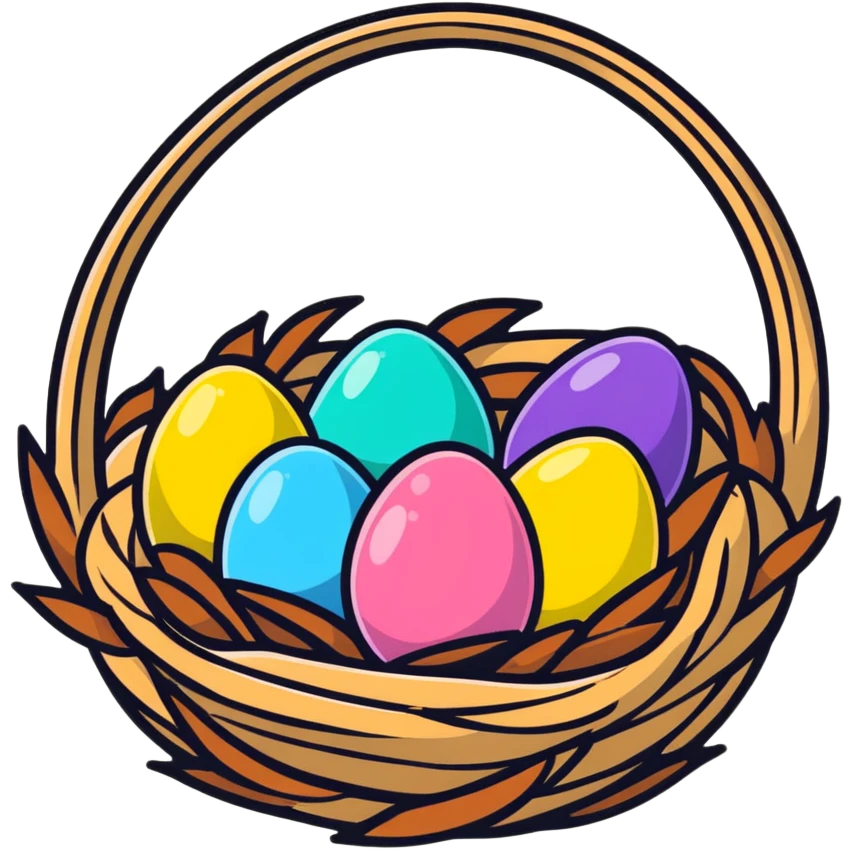 Easter nest with colorful eggs and Easter decorations emoji