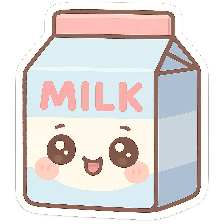chibi sticker-style milk carton, cute and exaggerated emoji