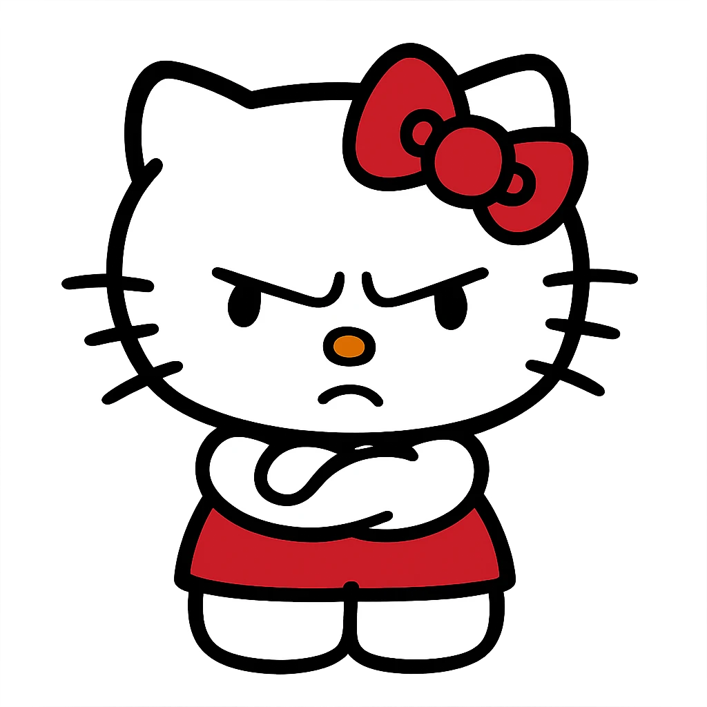 Angry Hello Kitty, arms crossed, frowning emoji