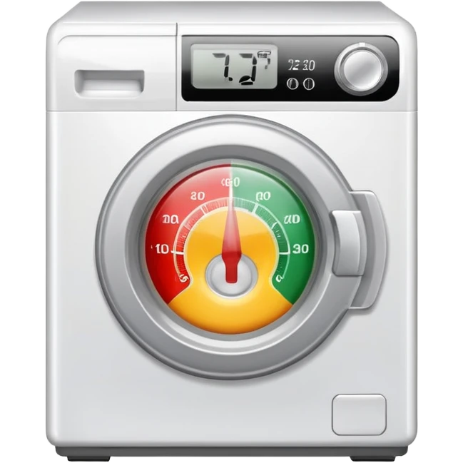 create an icon for white washing machine with big hot termometer in front emoji