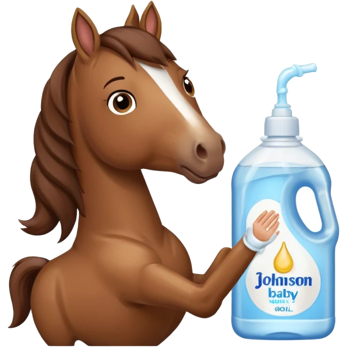 A cartoon horse holding johnson baby oil soltion  emoji