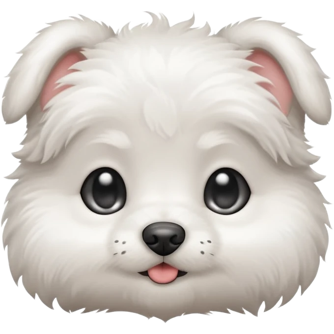 a white cute baby dog with a gray stain on one eye emoji