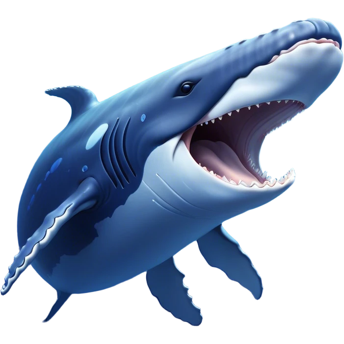 Meme-Worthy Singing Humpback Whale Portrait Emoji, Mouth open wide in a dramatic, melodious pose, showcasing a deep blue-gray body with barnacle accents and an expressive, soulful gaze, Simplified yet artistically graceful features, highly detailed, glowing with a soft, magical marine aura, high shine, enchanting and full of life, stylized with an air of deep-sea wonder, soft glowing outline, capturing the essence of a majestic humpback whale mid-song, resonating with the beauty of the ocean's ancient melodies! emoji