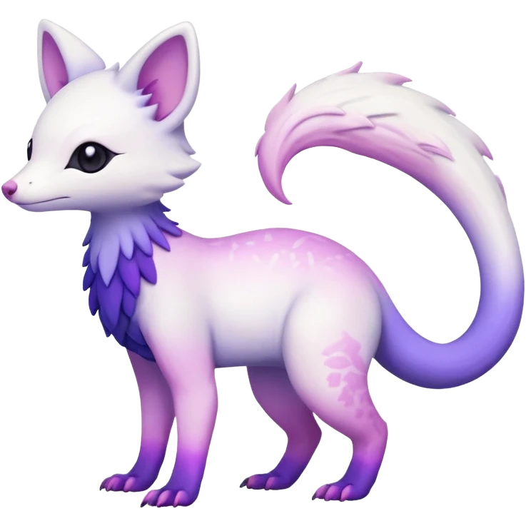  Pure-Snow-White albino cute with indigo-Violet-purple-pinkish-gradient markings beautiful handsome gorgeous aesthetic colorful vibrant Vernid-Trico-species-Fakemon-creature by LiLaiRa, 4 legs, 1 tail, random markings, (full body) emoji