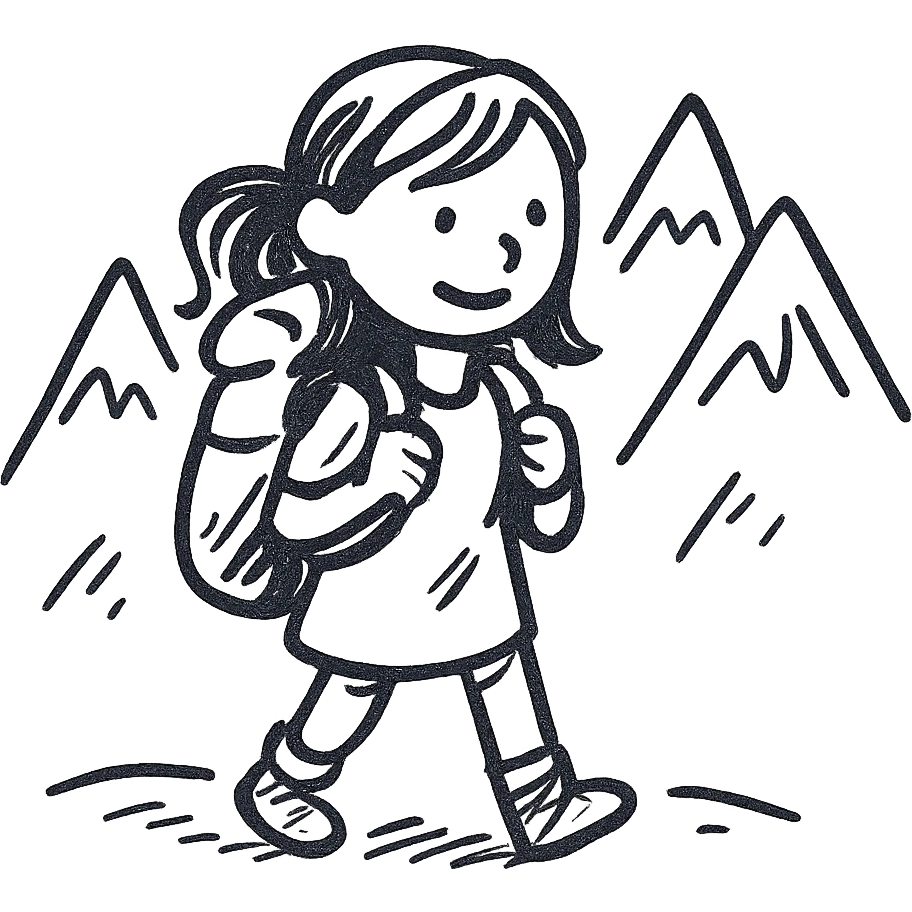 A white girl with brown hair, backpacking in the mountains emoji