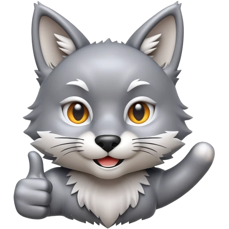 3D-style gray wolf or cat-like character emoji, ok expression with small thumbs up, clean and glossy, inspired by TenSquared logo emoji