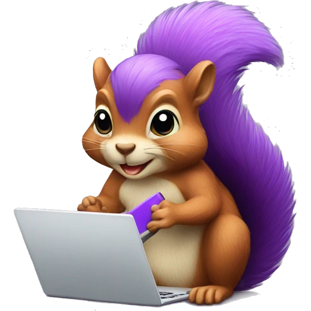 purple squirrel with a laptop and written Laptop emoji
