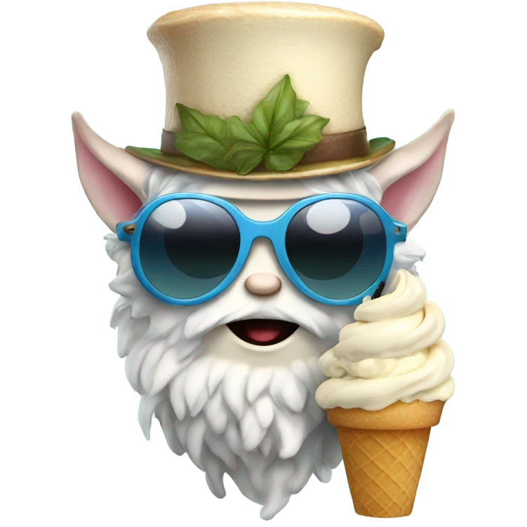 Super powerful fairy with awesome top hat eating ice cream and sunglasses emoji