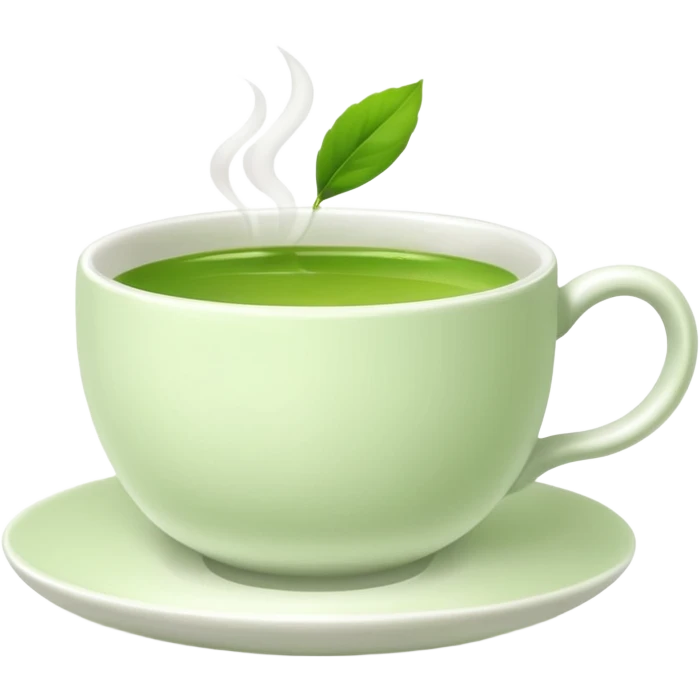 white ceramic tea cup with mattcha emoji