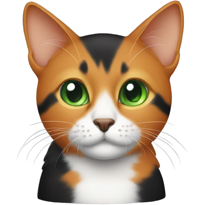 black and orange cat with white stomach and green eyes emoji