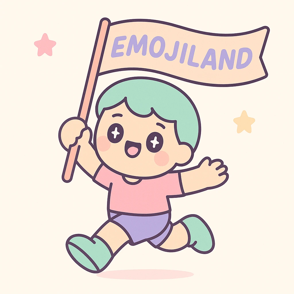 happy runner waving a flag that says 'emojiland' emoji