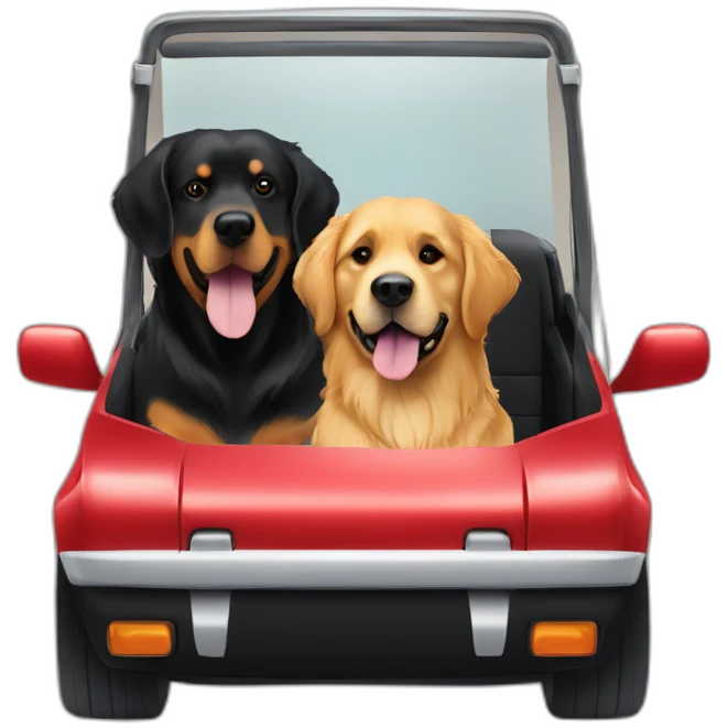 Golden retriever and rottweiller in black cabriolet emoji