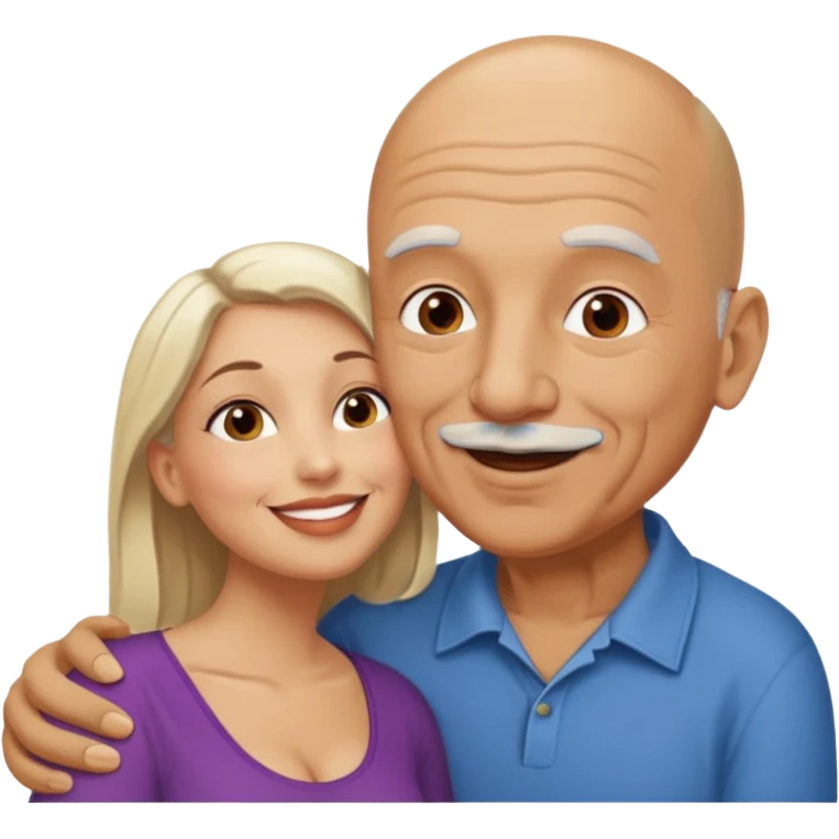 Older Bald Hispanic man kissing white dark blonde woman emoji