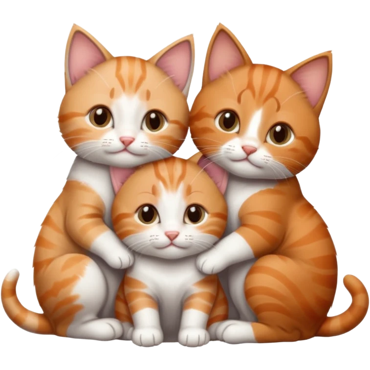 3 kittens cuddling together all different colours, the first one is grey and white, the second is ginger and white and the third is brown tabby and white emoji